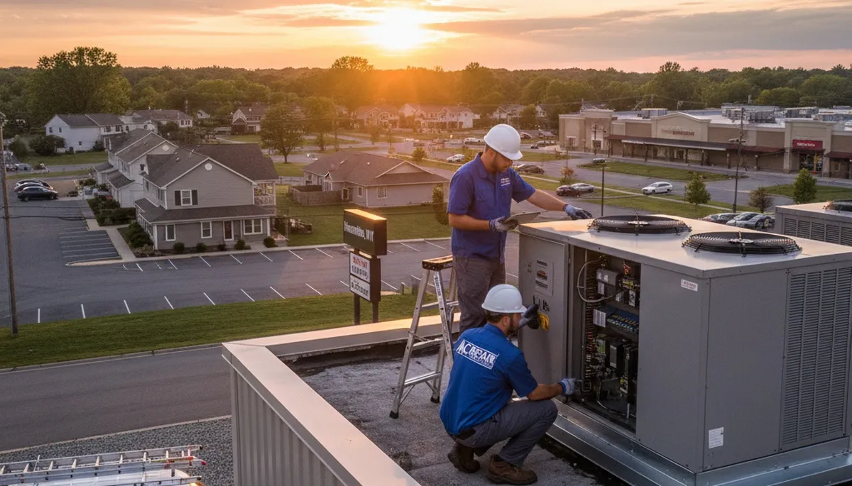 Professional AC repair technician servicing residential unit in Rochester NY