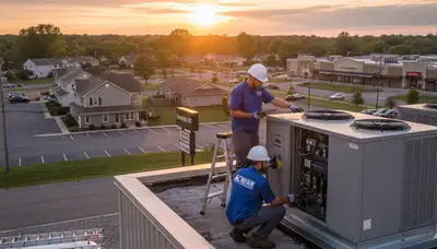 Professional AC repair technician servicing residential unit in Rochester NY