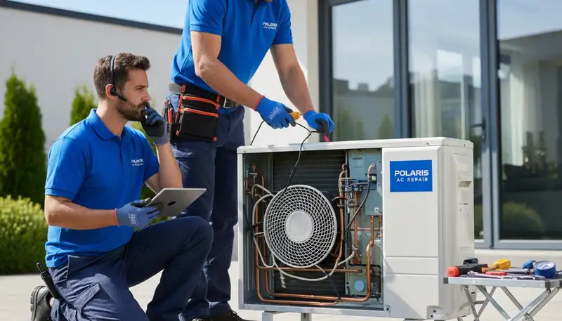 Technician performing residential AC repair service in Rochester, NY for Five Star Cooling