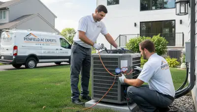 Professional AC repair technician servicing cooling unit in Rochester NY home