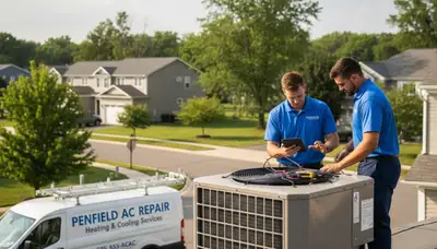 Professional AC repair technician servicing air conditioner in Rochester NY home