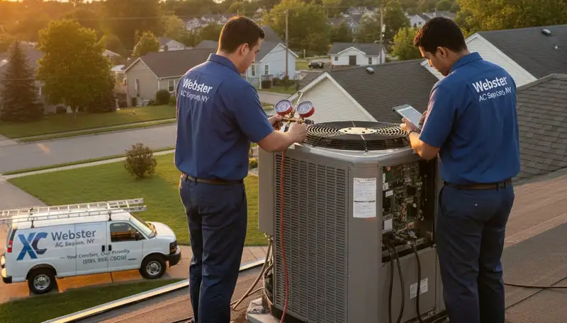Professional AC repair technician serving residential cooling systems in Rochester, NY