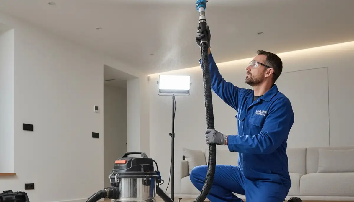 Technician cleaning air ducts for HVAC system in Rochester, NY home by Five Star Cooling