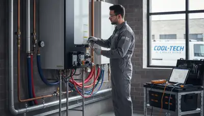 Technician performing boiler repair in Rochester, NY for Five Star Cooling customers