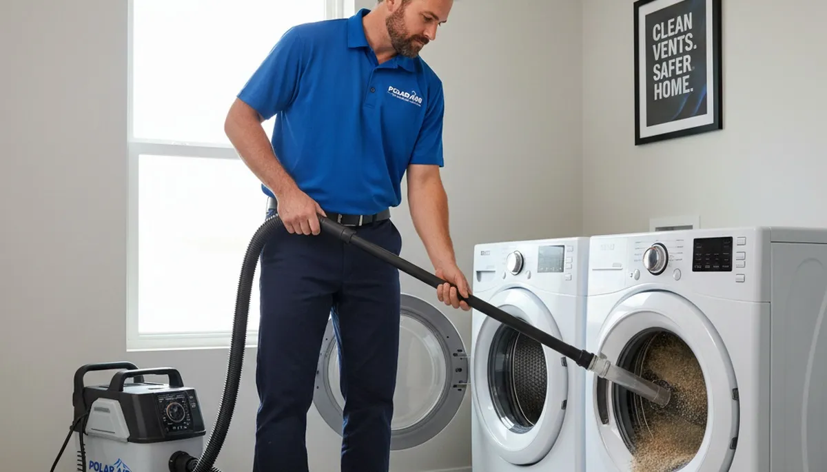 Technician cleaning dryer vent for home safety in Rochester, NY - Five Star Cooling service