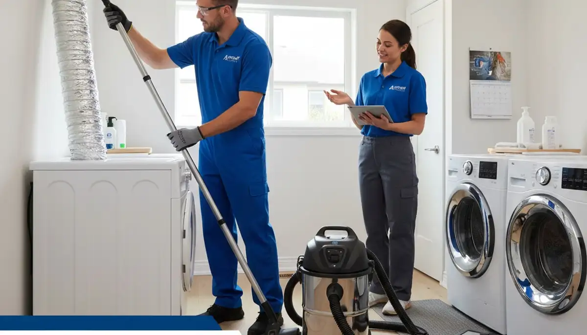 Technician providing professional dryer vent cleaning service in Rochester, NY home