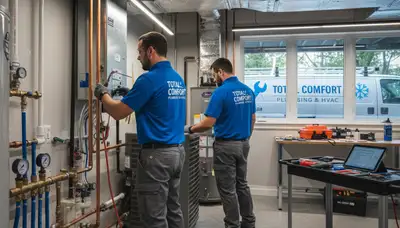 Technician repairing plumbing pipes in Rochester NY home | Five Star Cooling plumbing services