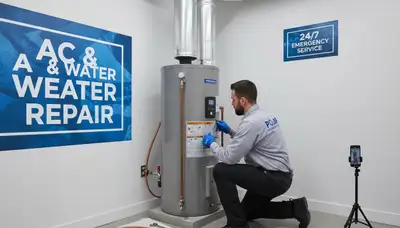 Technician performing water heater repair in Rochester, NY for Five Star Cooling customers