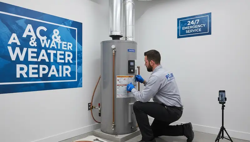 Technician performing water heater repair in Rochester, NY for Five Star Cooling customers