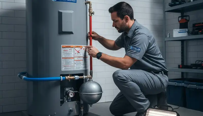 Technician performing water heater repair in Rochester, NY for Five Star Cooling service page